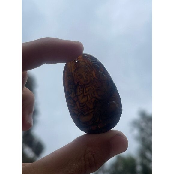 Vintage Nephrite Jade Carved Pendant Buddha - Picture 2 of 6